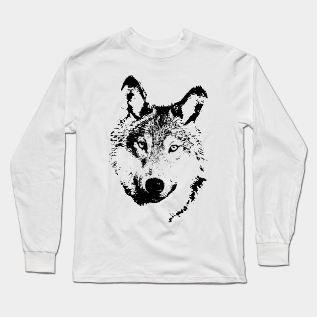 black and white, cartoon head of the beast, wolf Long Sleeve T-Shirt by Hujer